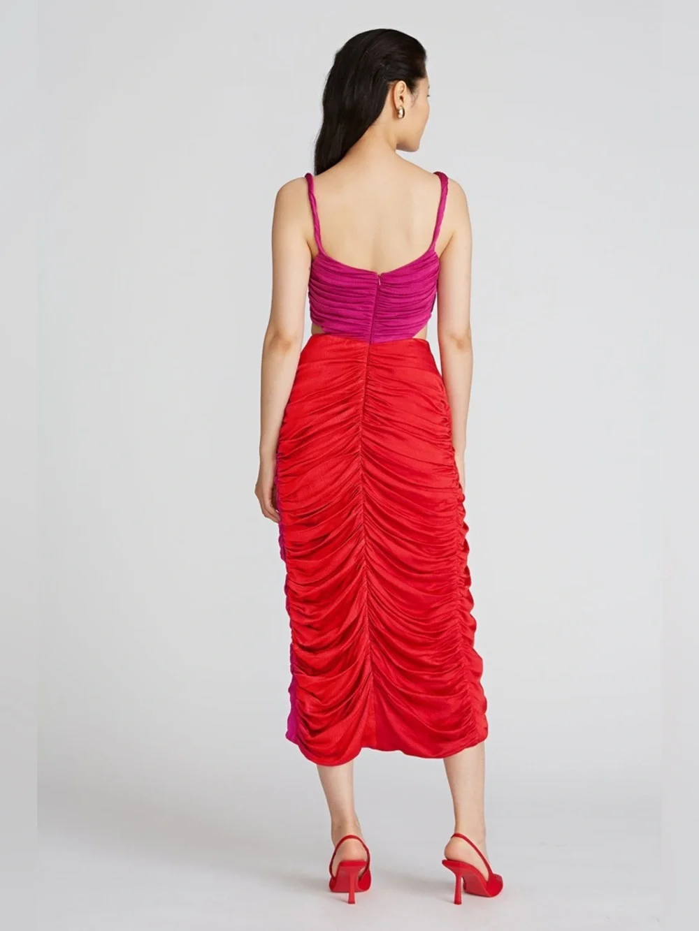Amur 4 Persey Twist Strap Dress Raspberry Sorbet Red Purple Cowl Neck Ruched